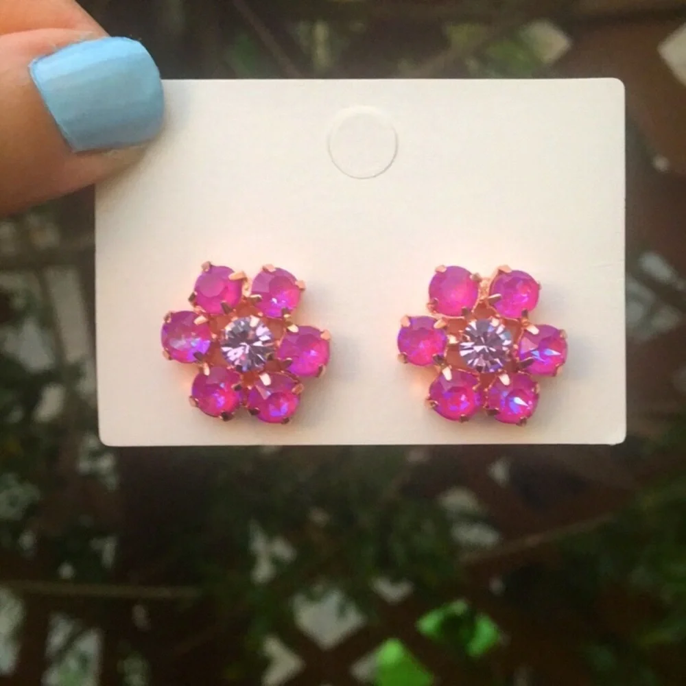 Fuchsia AB Crystal Flower Earrings